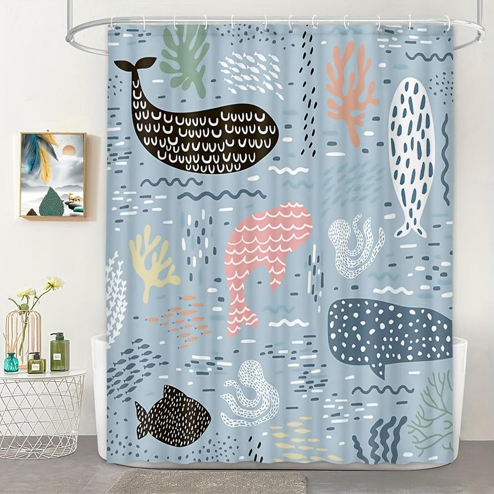

Whale Sea Animals Bathroom Shower Curtain, Cartoon Color Children Boys Girls Decorate Bath Shower Curtain, Cute Striped Whale 90x180cm