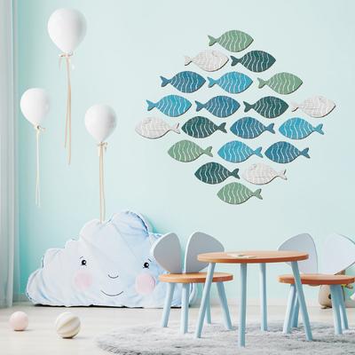 Wooden Fish Wall Hanging Decoration,Hanging Fish School Wall Art,Suitable for Coastal decoration,Vintage Bathroom Decor 20PC