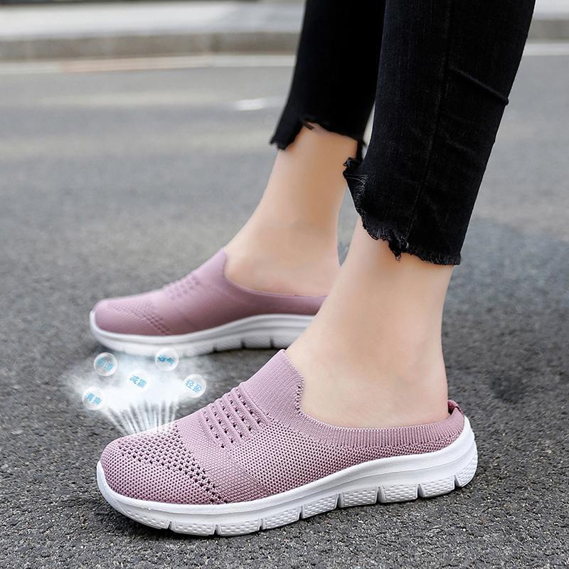 

2025 летающая тканая женская обувь мода, полусабо 42 розовый