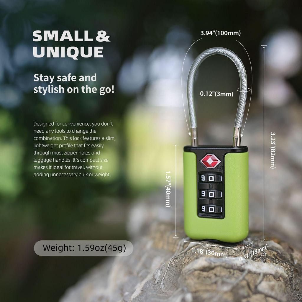Portable TSA Zinc Alloy Combination Lock with Steel Cable for Luggage