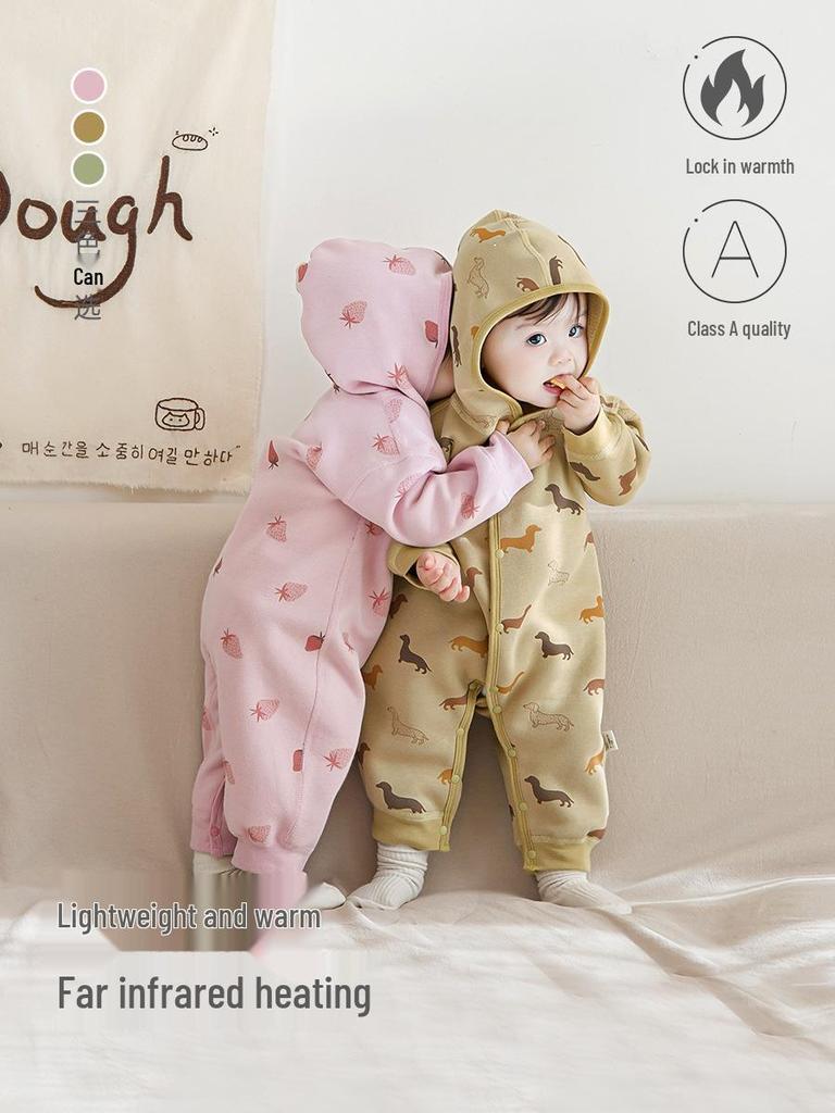 Newborn Warm Hooded Baby Jumpsuit for Autumn/Winter - Boys & Girls Crawling Romper