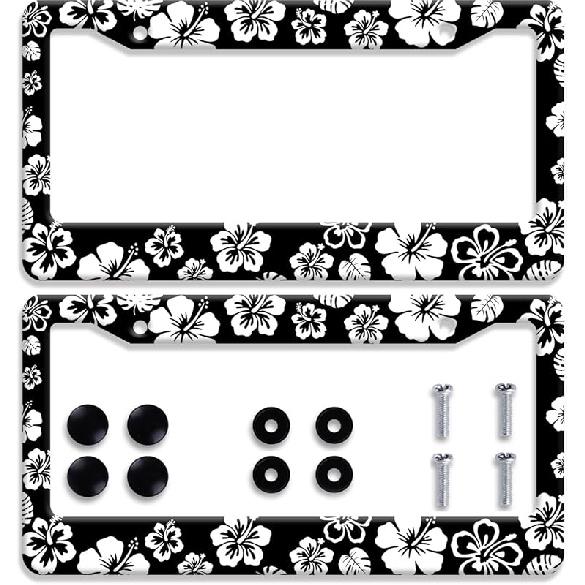 Personalise Colorful Floral Flowers License Plate Frame License Plate Frames Car Universal Stainless Steel Accessories Cars Decor With 2 Holes And