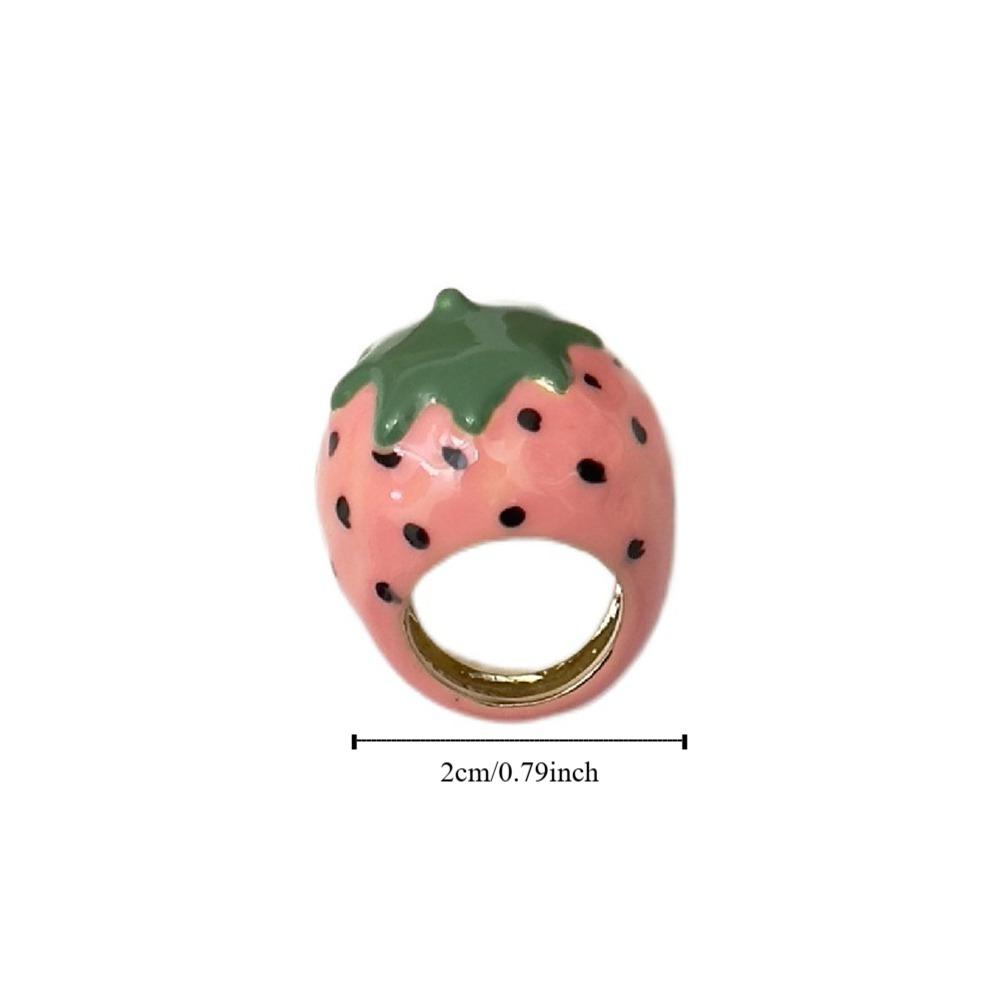 Strawberry Drip Oil Ring Cherry Fruit Enamel Ring Fashion Design Painting Ring  Women