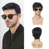 Herrenmode Kurze Perücke, Schwarz Seitenscheitel Schräger Pony Hochtemperatur-Faser Haarteil