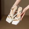 Fashion Women's Sheepskin Band Cross Strap Kitten Heel Open Toe Sandals Elegant Ladies Slim Daily Dress Pumps Plus Size Hot