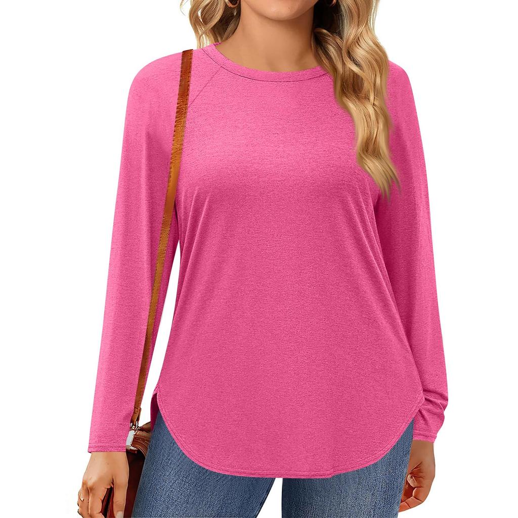 Damen Übergröße Oberteile Langarmshirts Rundhals Fließende Tunika Lässig Lockere Bluse L-5X