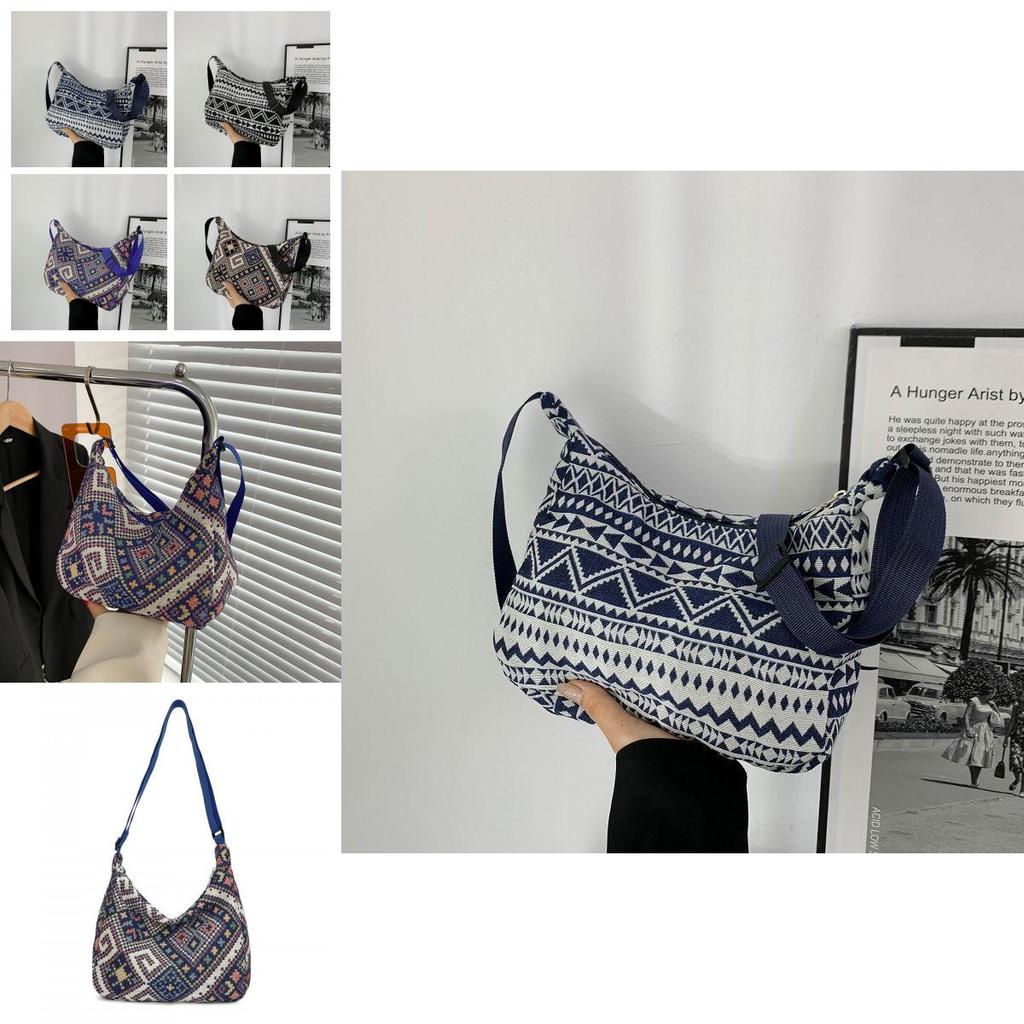 Ethnic Style Women's Small Bag 2024 Summer New Casual Bag Hand-held Lady Single Shoulder Underarm Lady Small Square Bag Black Deep Blue Floral Purple