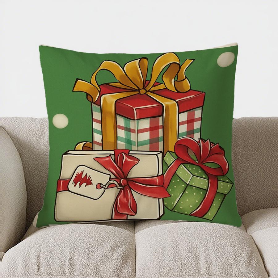 Home Decor Cute Santa Gnome With Gift Christmas Pillow Pattern Cushion Cover Suitable For Sofa Bedroom Car Pillow Cover