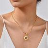 Accessories, Natural Tiger'S Eye Sun Pendant Necklace, Stainless Steel Retro Women'S Necklace 2285