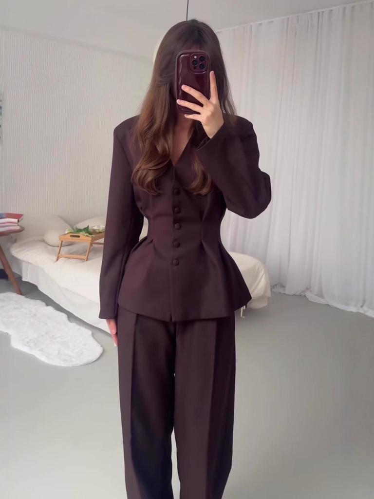 2025 Autumn Women's Long-Sleeve Waist-Cinching Cardigan Suit