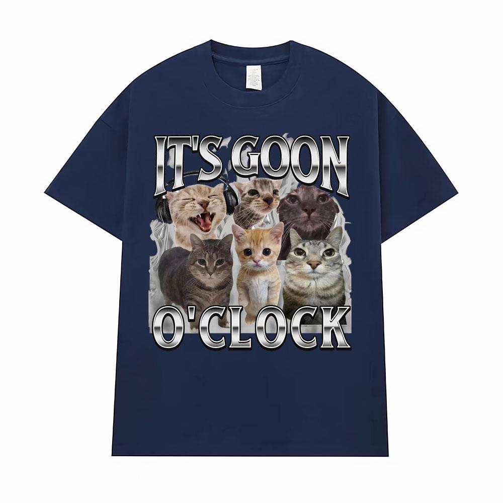 It's Goon O'Clock Funny Cute Cat Meme Graphic T Shirt Men Women Clothing Fashion Kawaii T Shirts Summer Tops 100% Cotton T-shirt