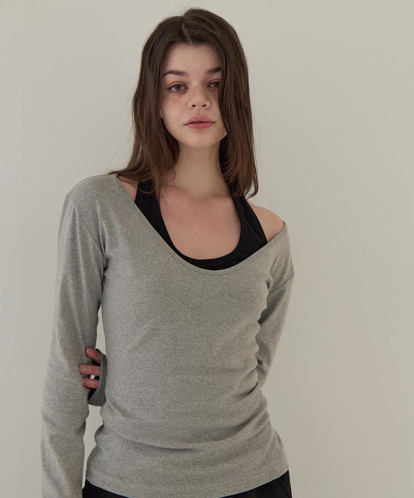 5OML Halter Neck Layered Long Sleeve (Melange Gray)
