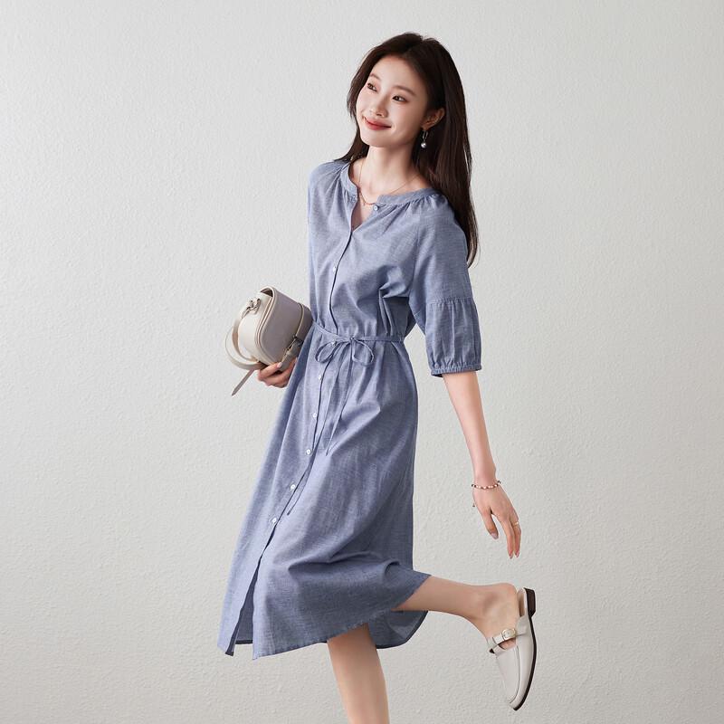 SOFSIL 2026 Spring Striped V-Neck Midi Dress