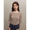 Women's Slim Fit Contrast Stripe Long Sleeve Knit Top for Autumn/Winter 2023