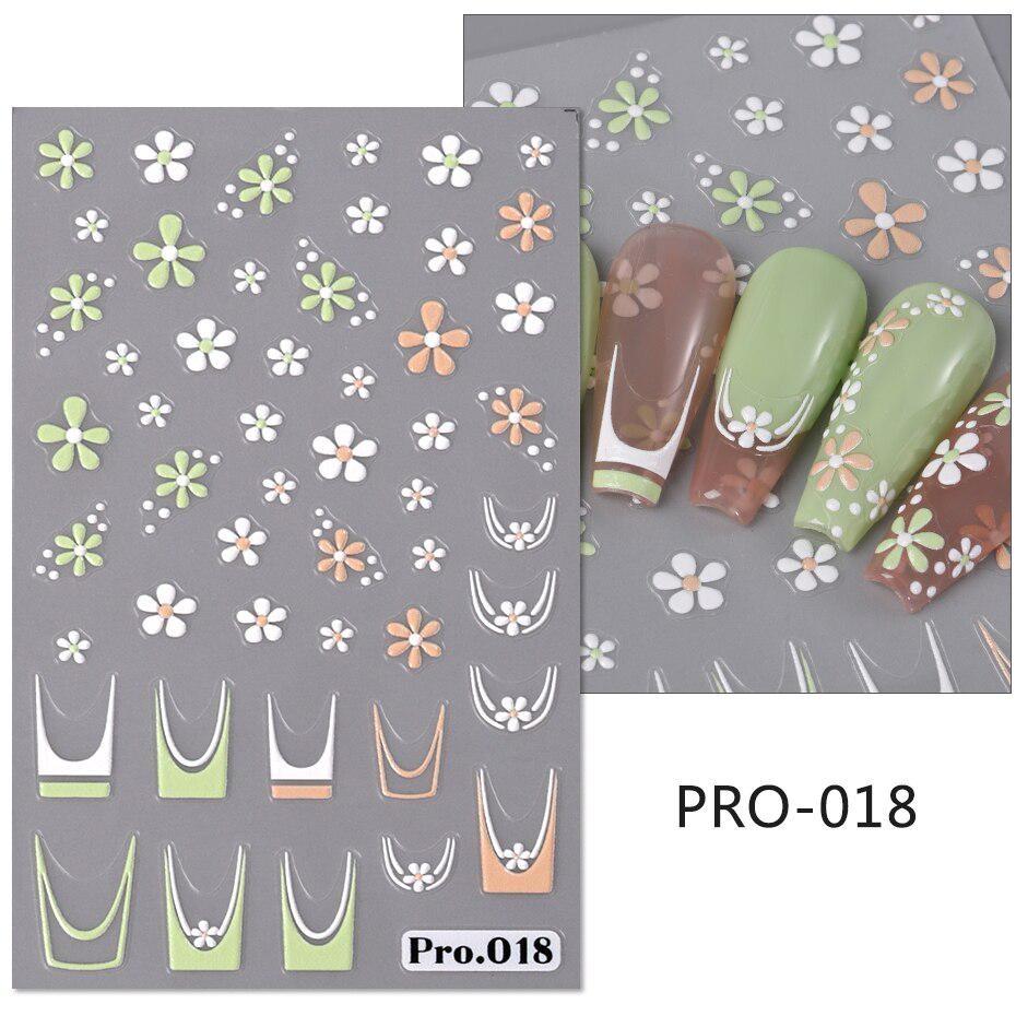 

5D тисненные наклейки для ногтей с цветами ромашки, французский маникюр, цветочные лепестки, принт, летние слайдеры в стиле бохо, наклейки для украшения ногтей PRO-018