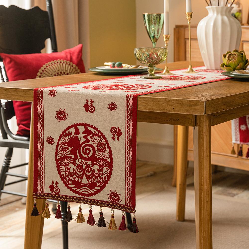 New Year'S Table Flag, Year Of The Snake, Festive Atmosphere, Coffee Table Long Flag Cloth, Spring Festival Chinese New Year Fabric Decoration Table