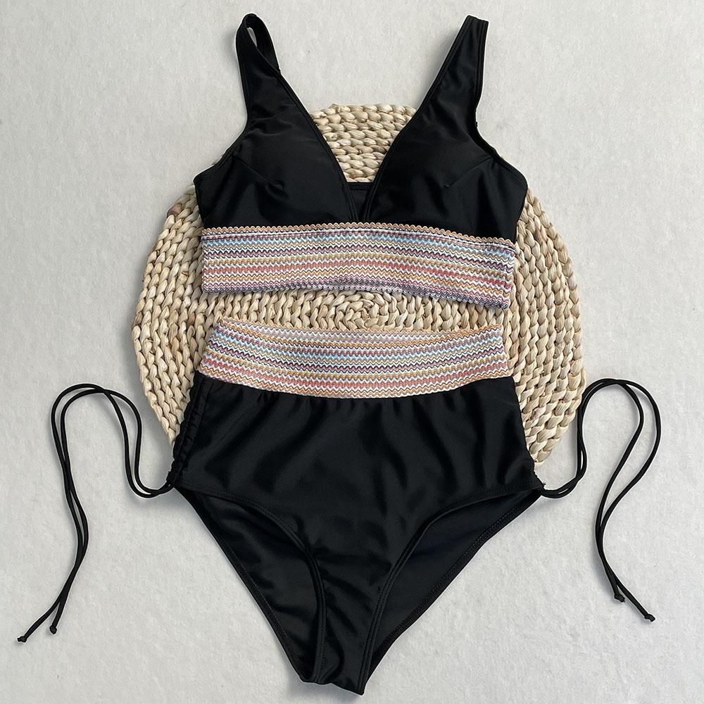 

OFTBUY 2025 Двухсекционный сексуальный купальник больших размеров с высокой талией, обтягивающий раздельный комплект бикини с радужной стороной, женский купальный костюм, пляжная одежда XXL чёрный