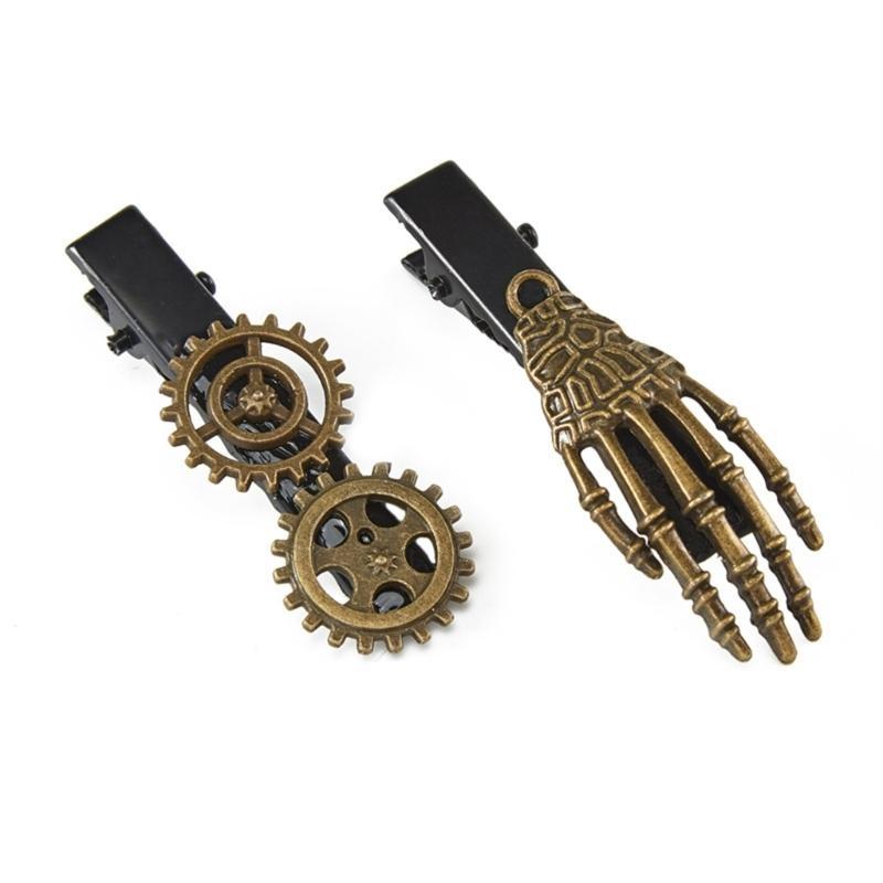 A52E Metal Hair Clip Steampunk Gear Skeleton Hand Hair Pins Accessories for Women