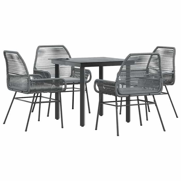 VidaXL Garden Dining Set Cushions 5 Pcs Grey Poly Rattan Glass 3334577