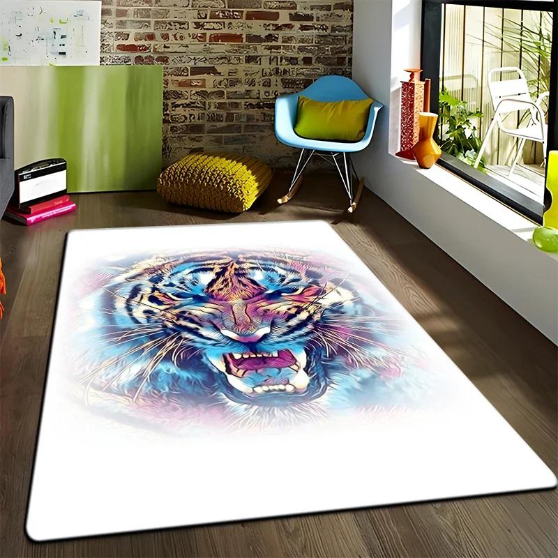 Animal Tiger Flowers Pattern Carpet Living Room Bedroom Yoga Mat Home Decoration Children's Crawling Floor Mats Area Rug Camping