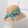 French elegant big eaves sunshade straw hat female retro seaside vacation showing face small foldable bow bucket hat
