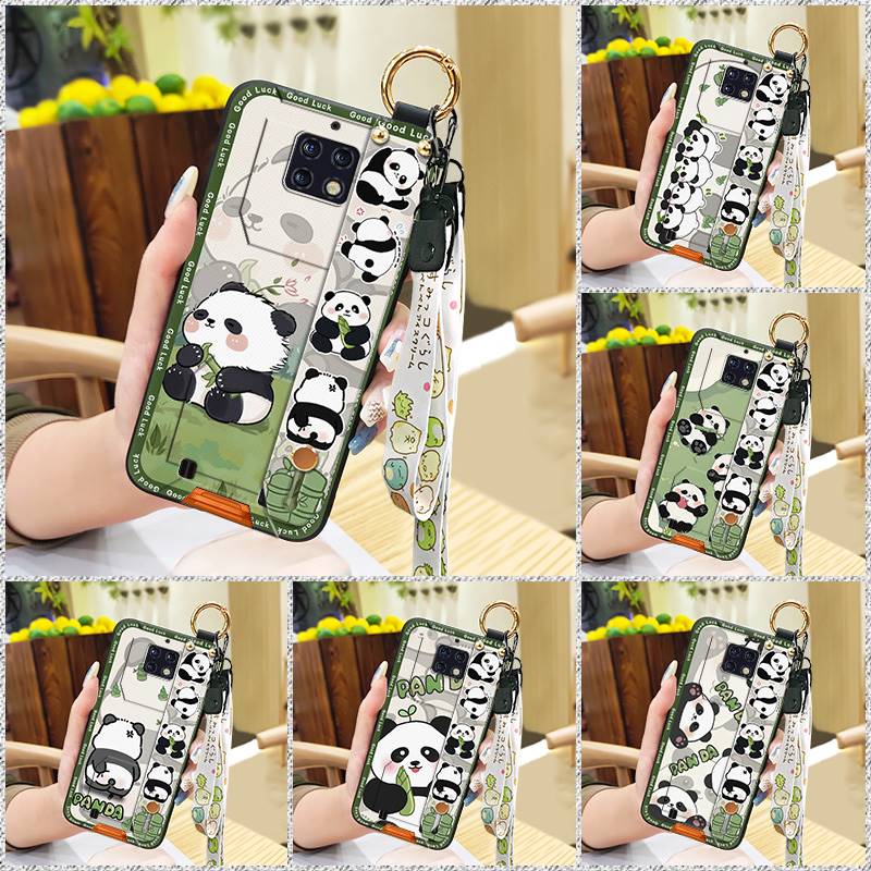 Cute Back Cover Phone Case For Oukitel WP6 Silicone Cartoon Ring Wrist Strap Panda Fashion Design Phone Holder Soft Case