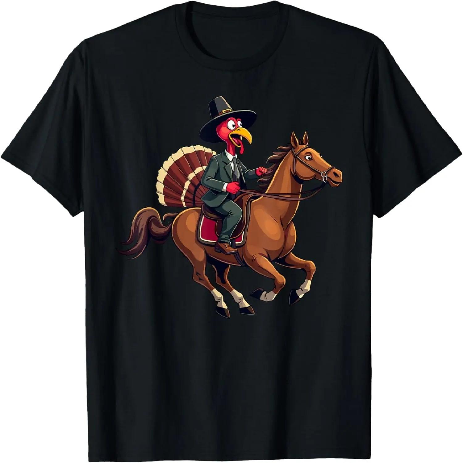 Thanksgiving Horse Lover Funny Turkey Riding Horse T-Shirt S чёрный