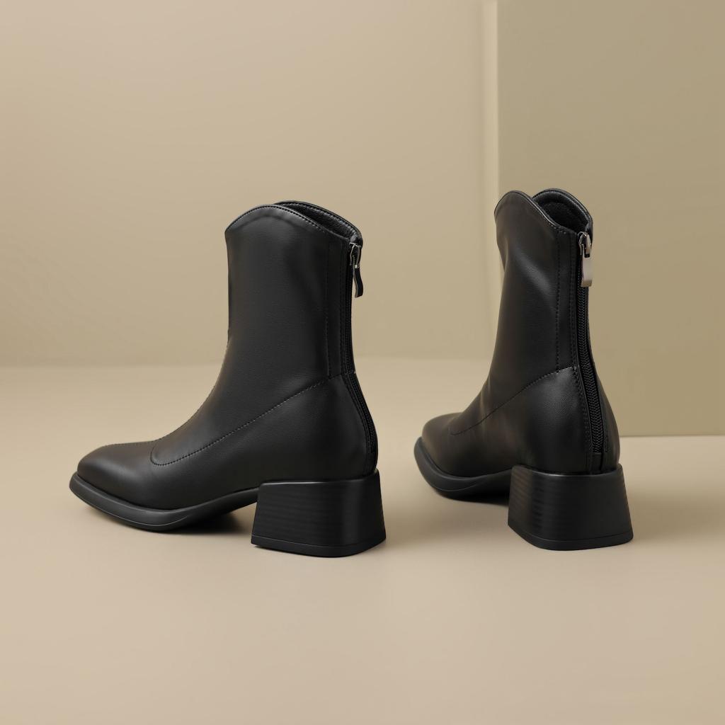 Krazing Pot Mikrofaser Herbst Winter Schuhe Dicke Mittelhohe Absätze Größe 43 Chelsea Boots Aprikose Reißverschluss Stiefeletten