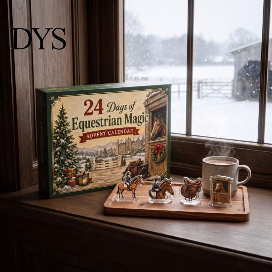 Calendario dell'Avvento Equestre, Set da 24 Pezzi di Ornamenti a Cavallo Acrilici 2D, Scena di Corse in Miniatura Conto alla Rovescia di Natale Decorazione da Scrivania, Regalo per Appassionati