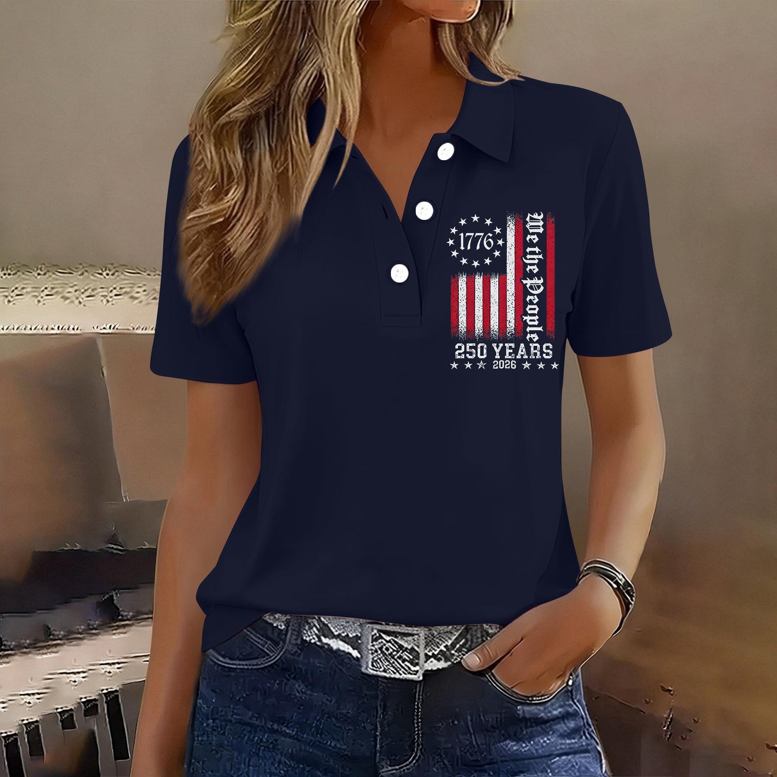 

Women s Casual Button Front Short Sleeve T Shirt with Print for 250th Anniversary Celebration of America Independence Day Fashion Top XXL