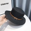 British style flat top straw hat women's summer straw shading hat belt buckle holiday beach sun hat