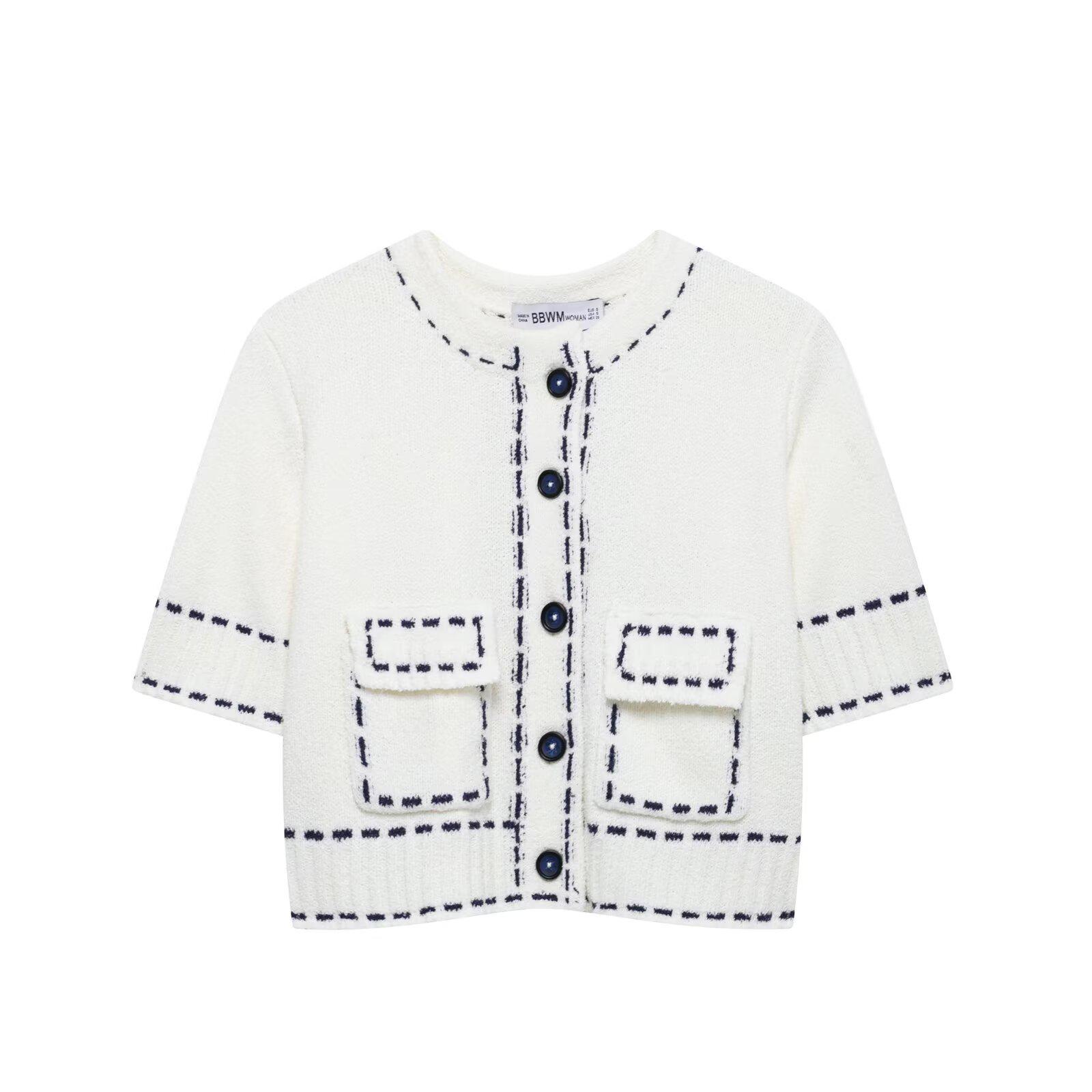 

2025 European & American Style Women s Short-Sleeved Knitted Cardigan Jacket Medium