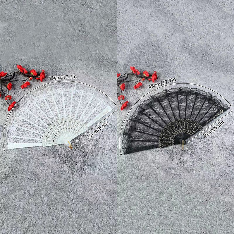 Folding Fan Lace Flower Decor Chinese Style Fan Hand Held Anitque Art Craft Japnese Summer Female Dance Home Party Decoration