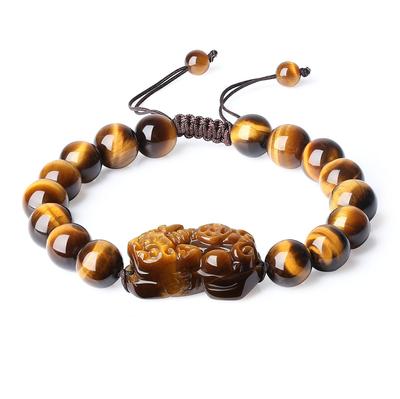 Pixiu Carved Tiger Eye Power Stone Bracelet for and Good Adjustable Length [Koai] Money, Wealth, Business, Luck,