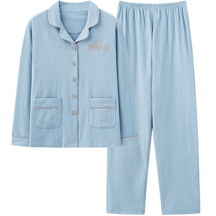Double-sided 100% Cotton Pajamas Women's Spring and Autumn Long-sleeved Plus Size Cardigan Young and Middle-aged Ladies Cotton Suit Home Service