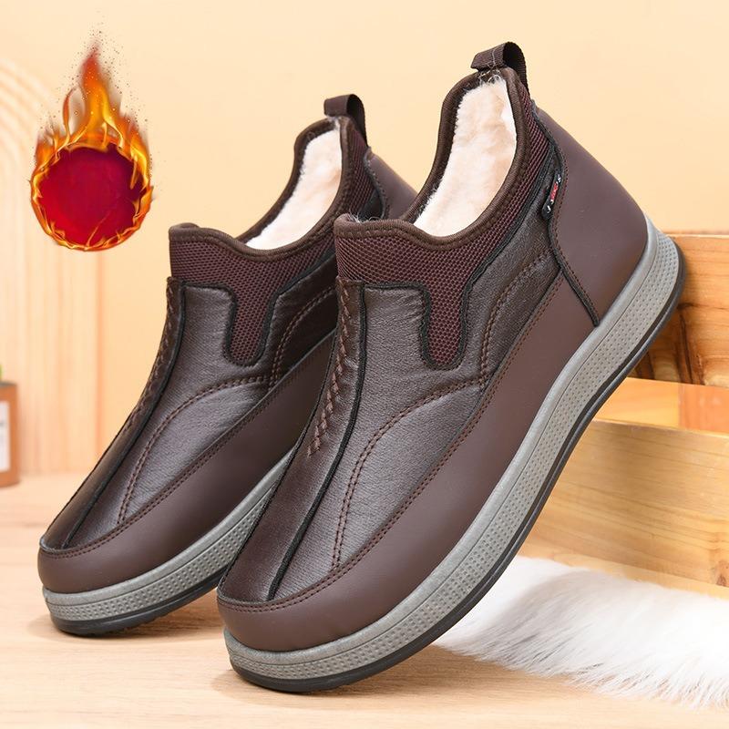 Men's Slip-On Winter Boots - Thermal Insulated Cold Weather Shoes with Non-Slip PVC Sole, Easy Slip-On Closure,Short Boot Design