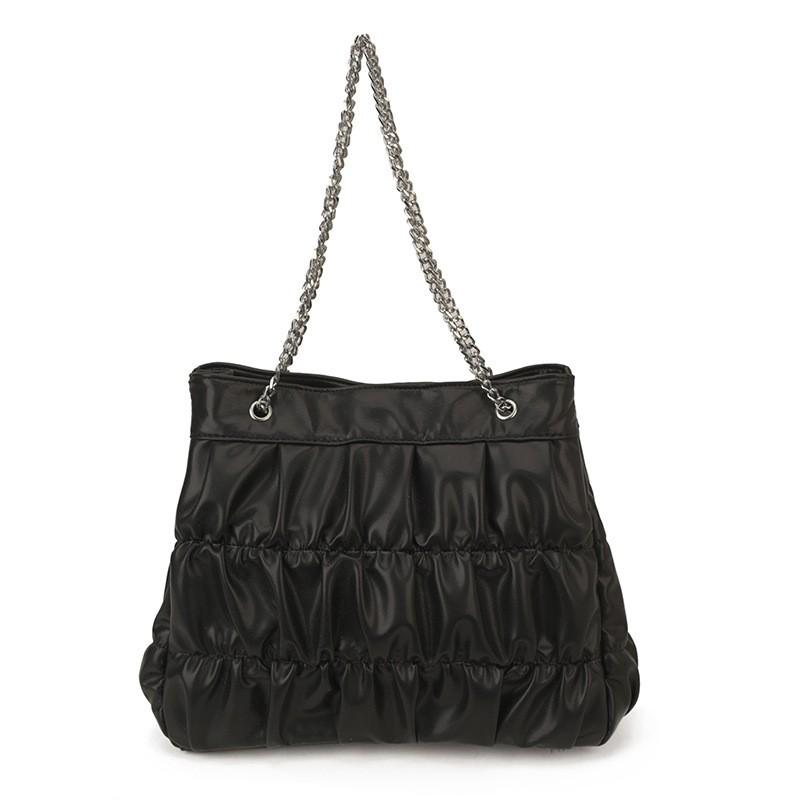 Korean Tote Bag Large Capacity Drawstring Pleated Shoulder Fashionable Leopard Print Underarm чёрный