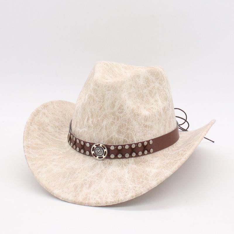 Ethnic Style Western Cowboy Hat Amazon Hot-Selling Stage Jazz Hat Cross-Border Foreign Trade Brown Ox Head Suede Top Hat