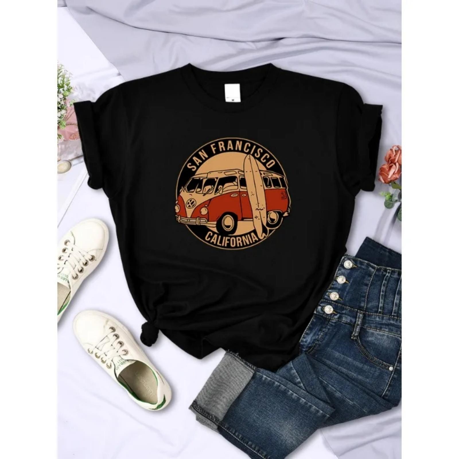 

Car Trip in San Francisco, CaliforniaClassic Vintage American Style Oversize High Street Loose Short Sleeve T-shirt S чёрный