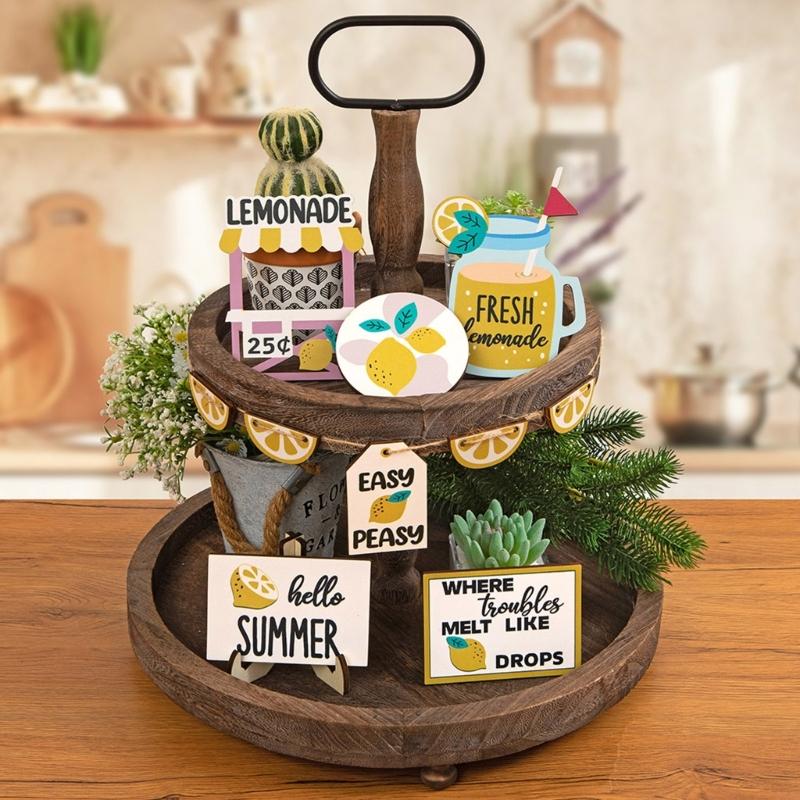 KX4B 1Set Lemon Tiered Tray Decor Party Background Decor for Indoor Outdoor Garden Yard Party Decoration