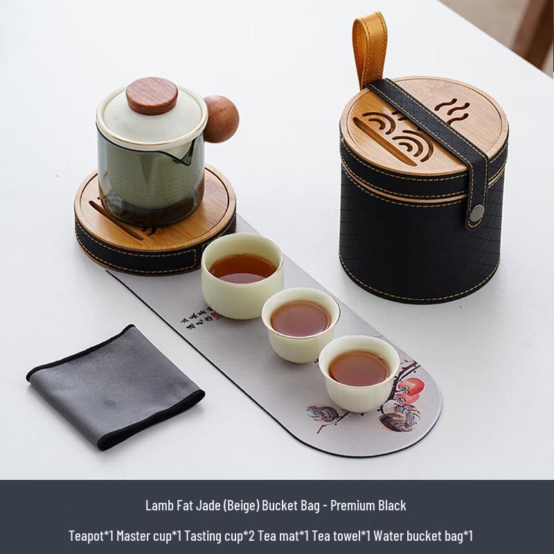 Zhuijia Portable Suet Jade Porcelain Travel Tea Set