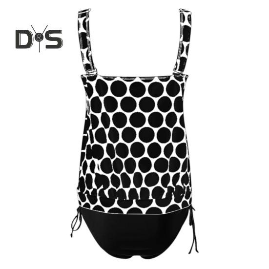2-teiliges Tankini-Set für Damen, U-Ausschnitt, ärmelloses Oberteil mit Punktdruck, seitlicher Kordelzug, Badehose, schnelltrocknender Badeanzug