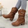 Damen Slouch Westernstiefel, Retro Einfarbig V-Ausschnitt Klobige Absätze Schuhe, Lässige Schlupf-Kurzstiefel