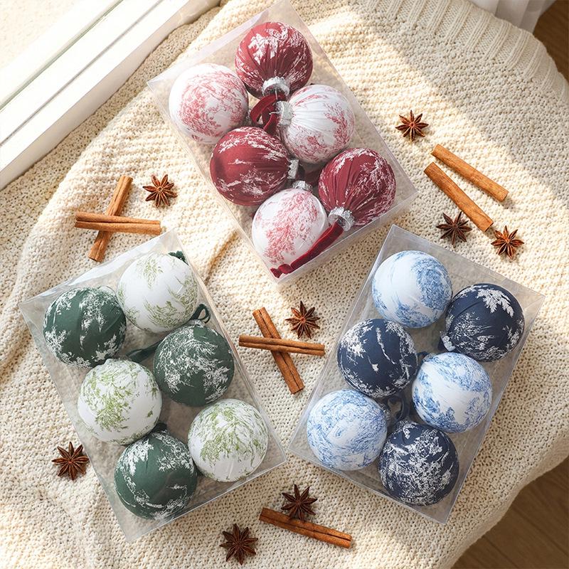 8cm Fabric-Wrapped Christmas Ball Set - Indoor Christmas Decor - 6 Fabric Ornaments