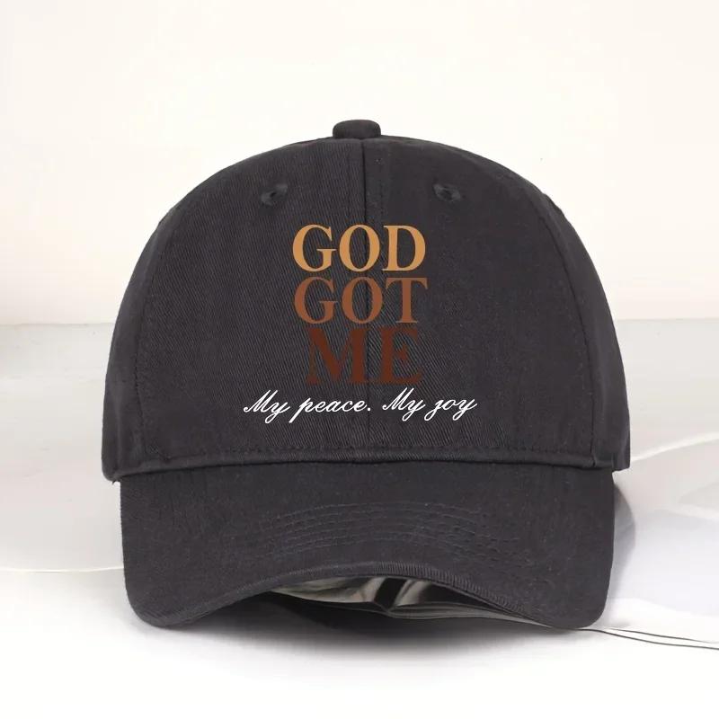 Cool Hippie Curved Brim Baseball Cap God Got Me Print Premium Trucker Hat Snapback Hat For Casual Leisure Outdoor Sports