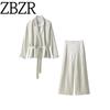 Zbzr Autumn New Women Clothes Fashion Silk Satin Texture Blazers Pleated Pants 8408676 8356676
