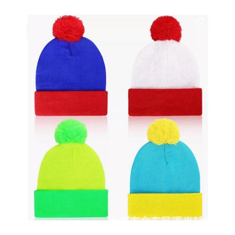 Soft Knitted Hat Color Contrast Stretchy Pullover Hat for Holiday Celebration Family Gathering Photography Pompoms Hat