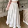 Women's Summer White Hollow Lace A-line Skirt - High Waist, Casual, Long Swing Design