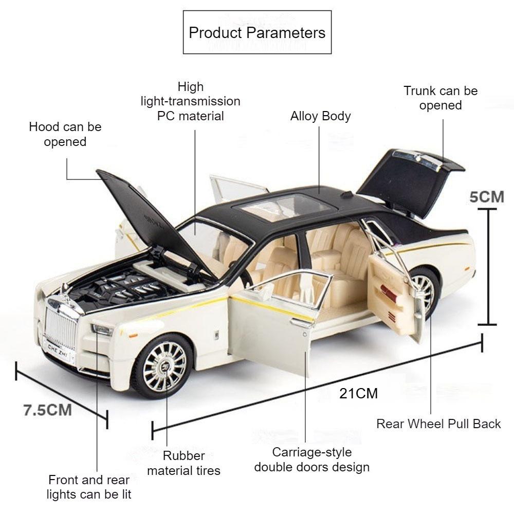 1:24 Scale Spectre Phantom Car Model Toy Diecast Metal Light Music Starry Sky Top Shock Absorption Vehicle for Boys Gifts