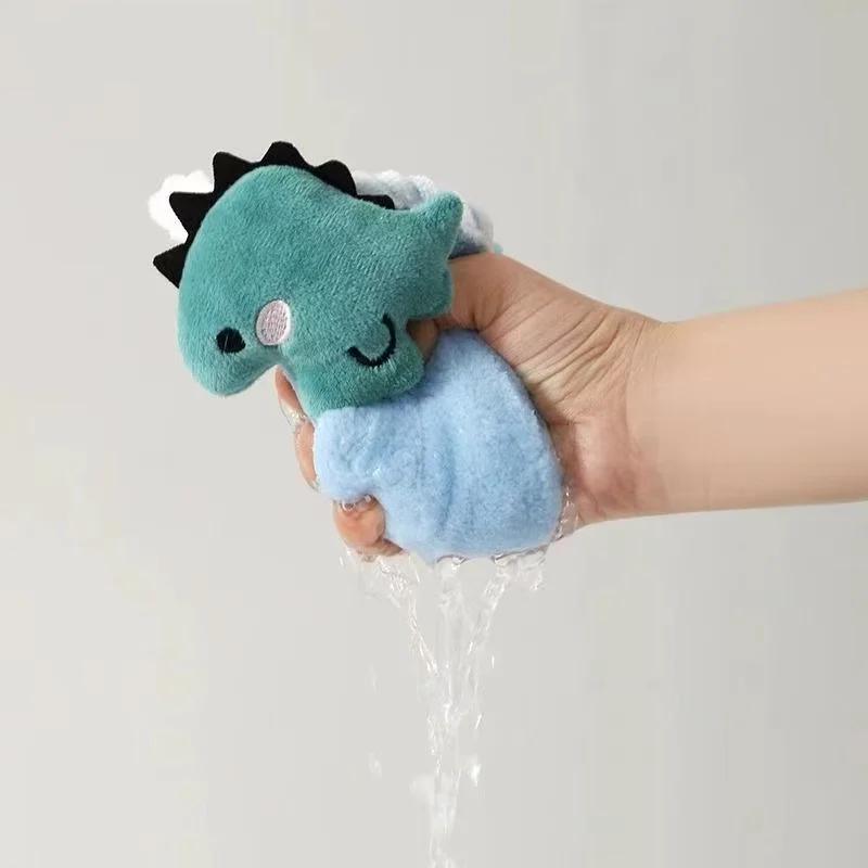 1/4 Pièces Mignon Dinosaure Bleu Type Suspendu Super Absorbant Corail Serviette Mignon Dessin Animé Pour Usage Domestique Bébé Nettoyage Mains Lingette